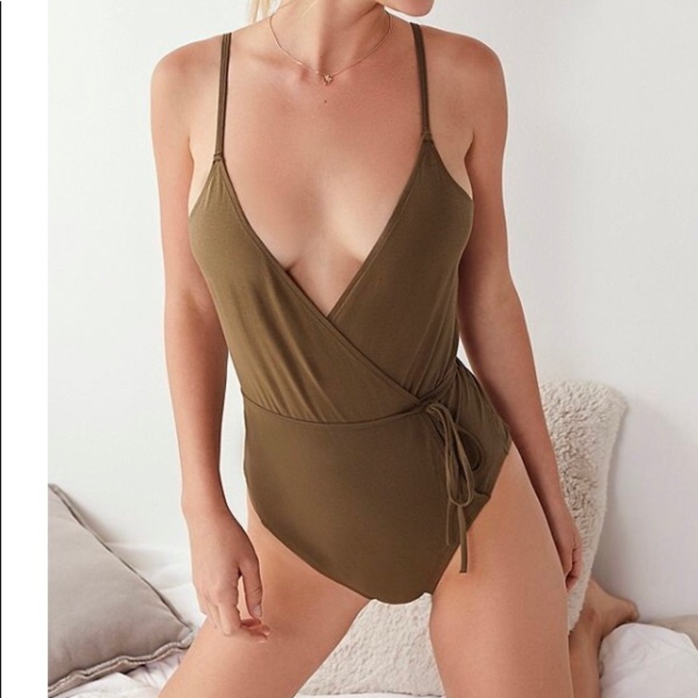 NWT UO Olive color wrap bodysuit.  Waist ribbon.